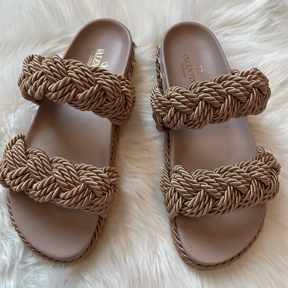 Valentino Garavani Rockstud Braided Espadrille Slides NWT